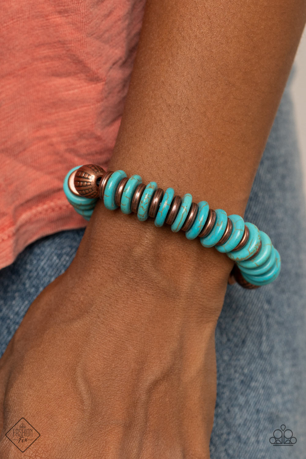 Paparazzi Simply Santa Fe Copper Blue Bracelet: "Eco Experience" (P9SE-CPXX-071WP) Fashion Fix