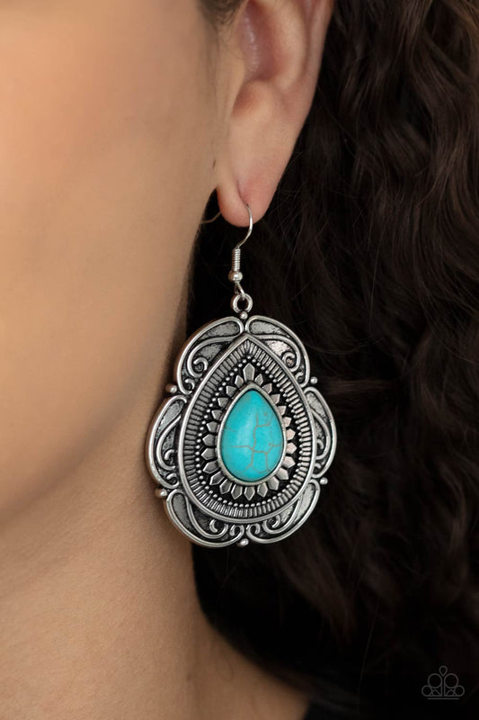 Paparazzi Southwestern Soul - Blue Earrings with teardrop turquoise stone. Hassle Free return!