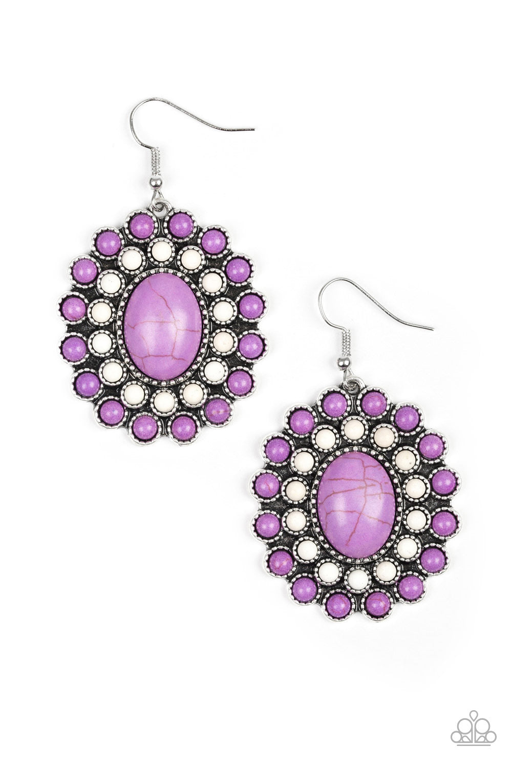 Paparazzi Earring ~ Stone Solstice - Purple and White Stones - Earrings