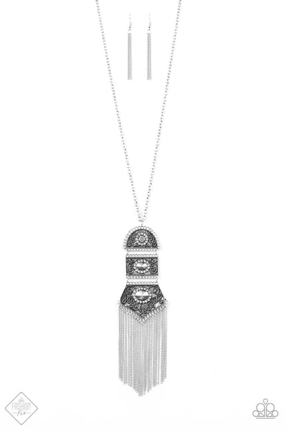 Tassel Tycoon Silver Necklace Paparazzi Accessories Vintage Fashion Fix. #P2WH-WTXX-262RF