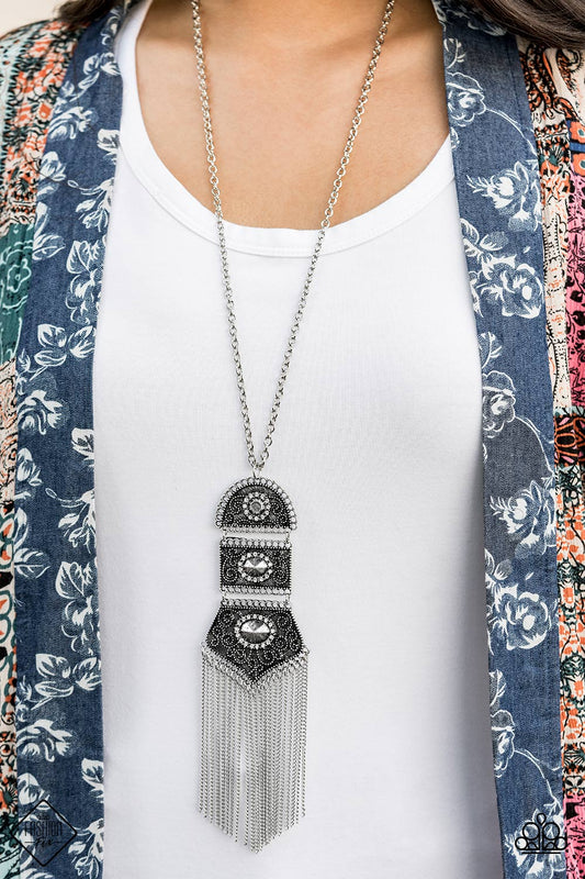 Paparazzi Tassel Tycoon Silver Necklace Vintage Fashion Fix $5 Jewelry #P2WH-WTXX-262RF