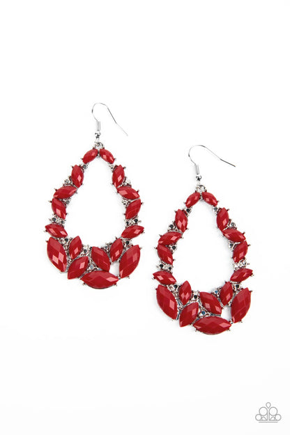 Tenacious Treasure - Red Earring Paparazzi Accessories Fire Red spritz of metallic shimmer