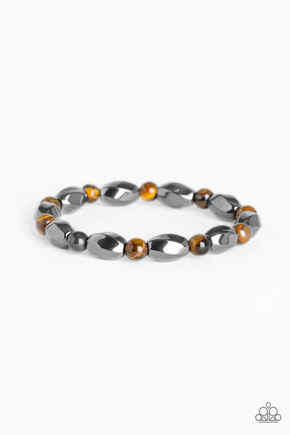 To Each Their Own Brown Bracelet Paparazzi $5 Jewelry, #P9SE-URBN-448XX. Gunmetal Beads bracelet