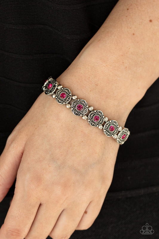 Paparazzi Bracelet ~ Trés Magnifique - Pink Floral Stretchy Bracelet