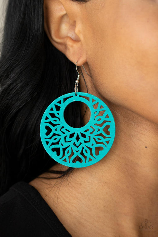 Paparazzi Tropical Reef Blue bohemian style wooden Earring. Get Free Shipping! #P5SE-BLXX-292XX