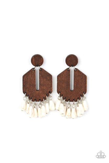 Paparazzi Western Retreat White Earrings. Subscribe & Save. #P5PO-WTXX-339XX. Wooden Fringe Post