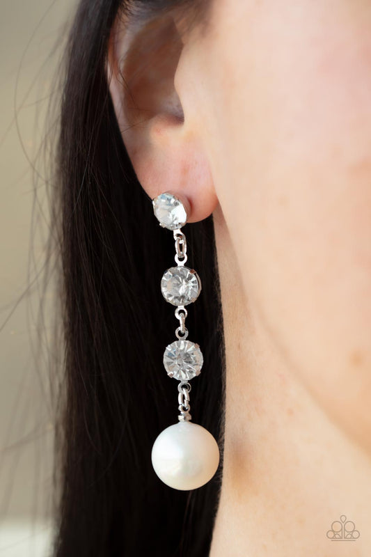 Paparazzi Yacht Scene White Iridescent Pearl Earrings. $5.00 Jewelry. Fun, Trendy and Affordable!