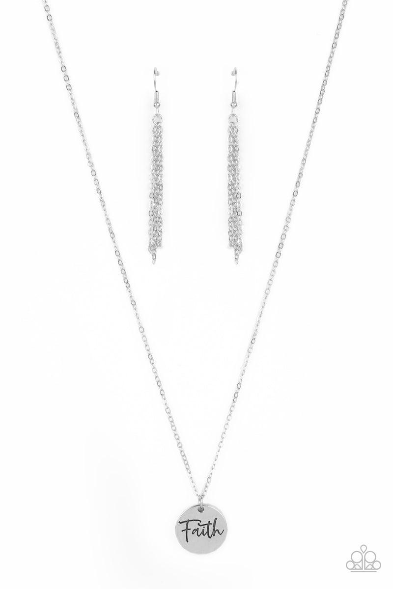 Choose Faith Silver Necklace Paparazzi Accessories. #P2WD-SVXX-250XX. Get Free Shipping! 