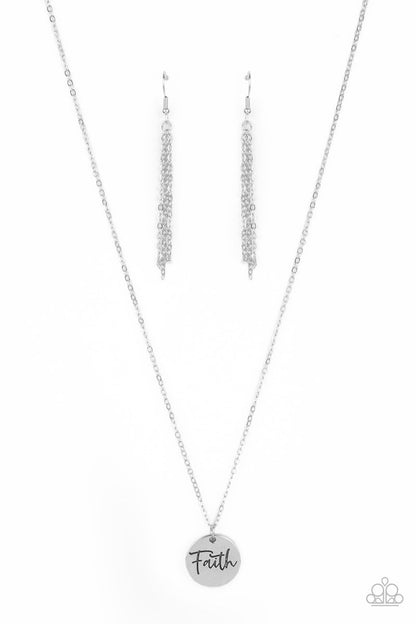 Choose Faith Silver Necklace Paparazzi Accessories. #P2WD-SVXX-250XX. Get Free Shipping! 