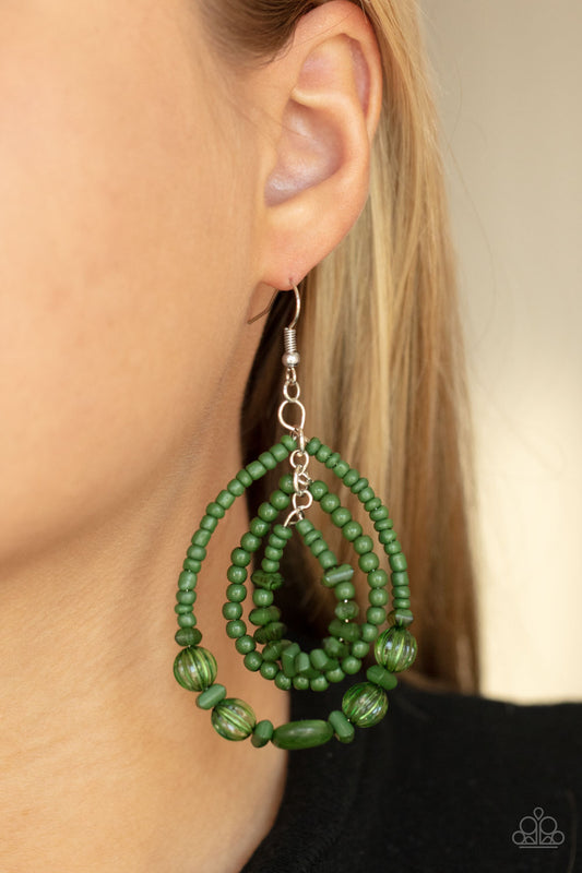 Paparazzi Prana Party Green Earring made of green seed beads and faux stone