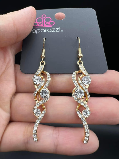 Paparazzi August 2022 Fashion Fix Exclusive Gold Earring Highly Flammable $5 Earrings