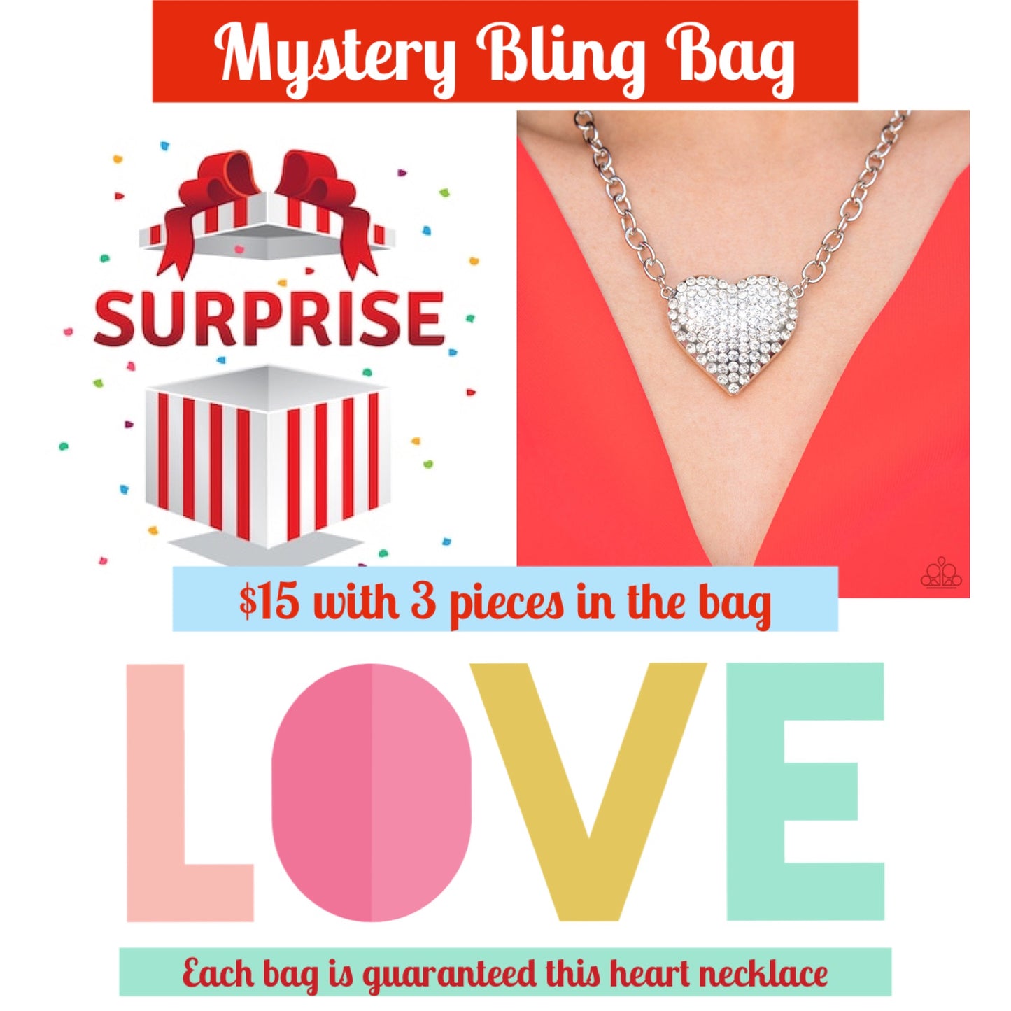 Heartbreakingly Blingy White Necklace + 2 Mystery Bling items. Free Shipping