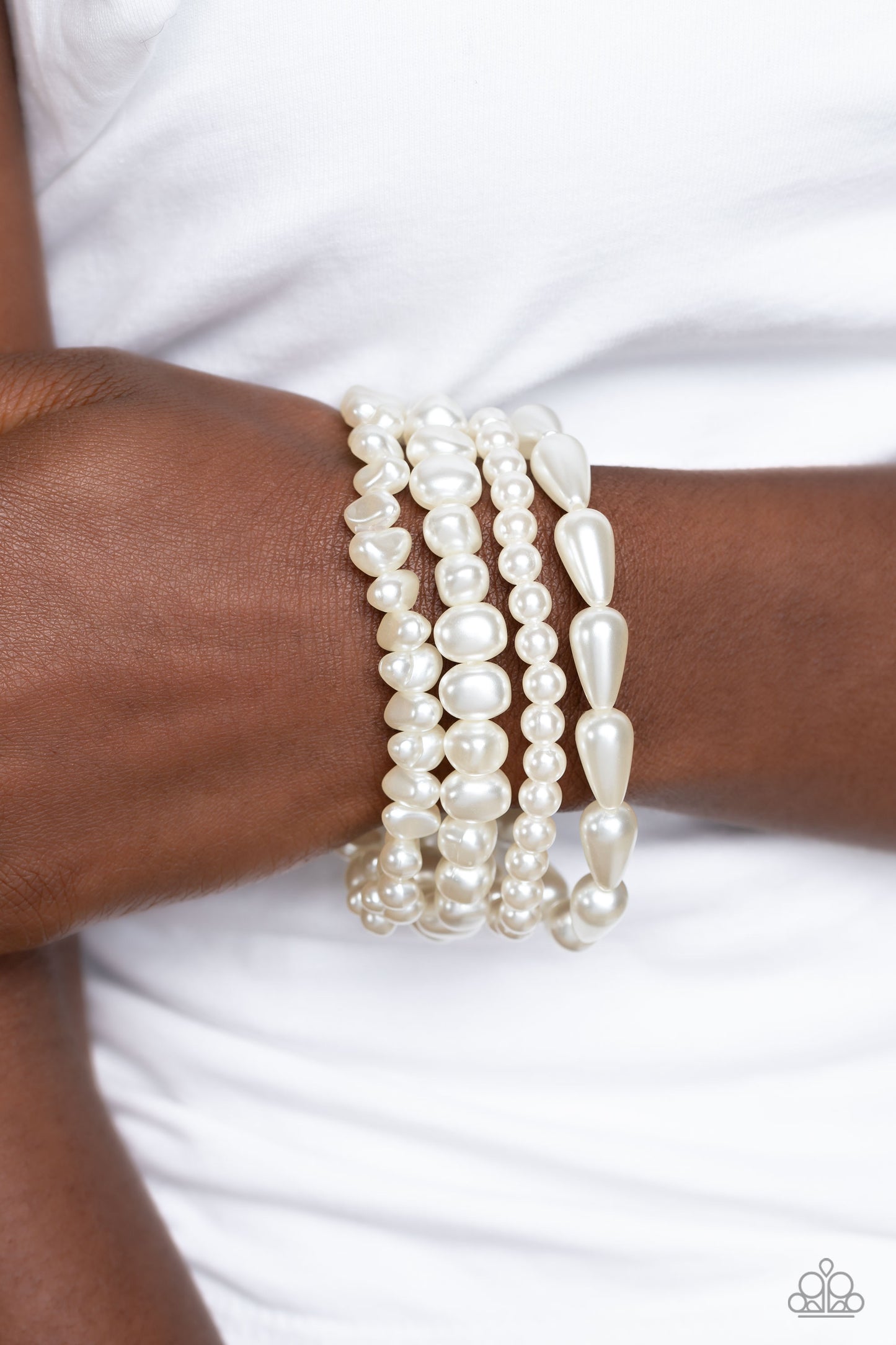 Paparazzi Gossip PEARL White Bracelet. Subscribe and Save. P9RE-WTXX-554XX